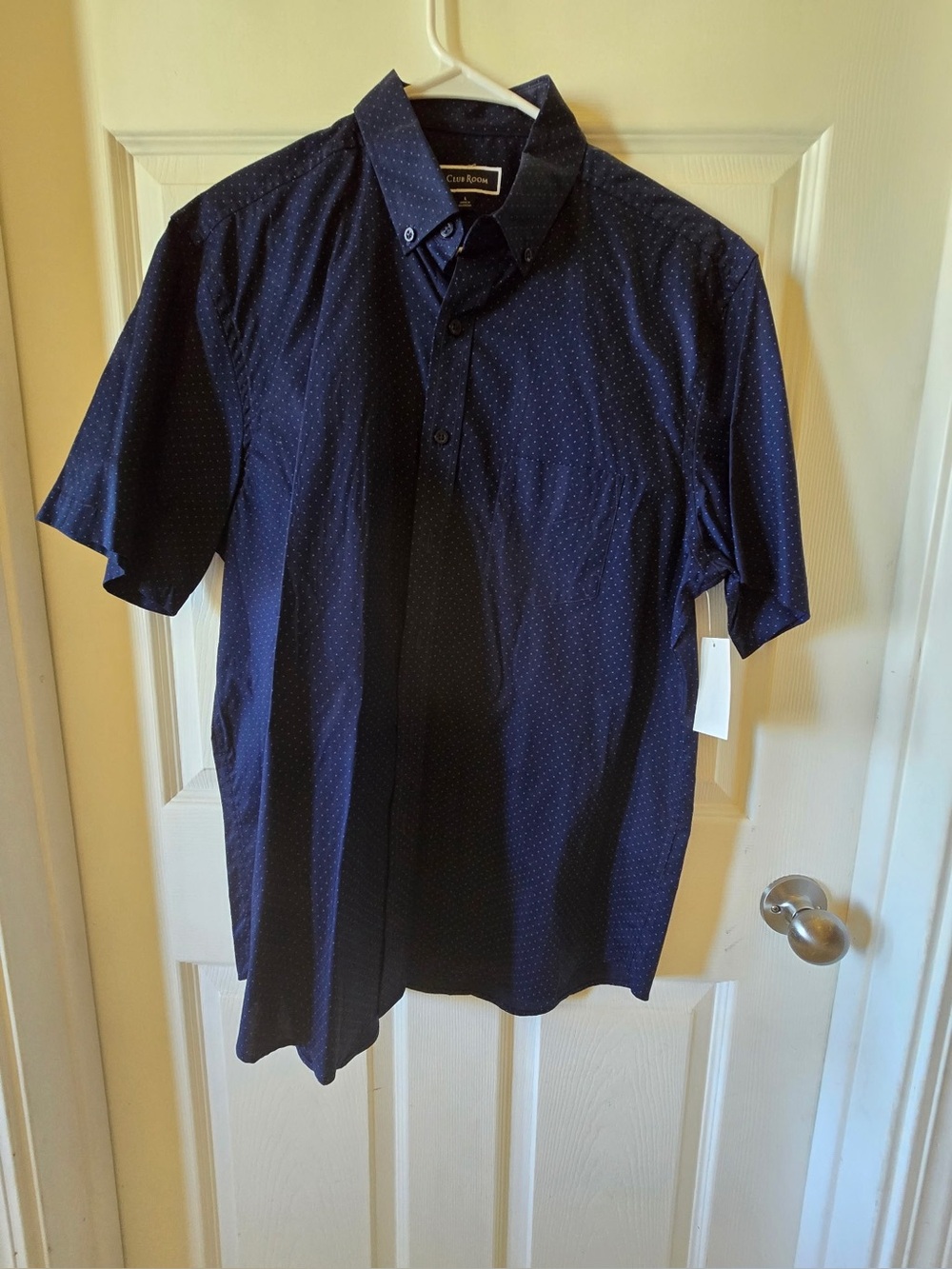 Club Room Men's Navy Short-Sleeve Button-Up Polka Dot Shirt NWT